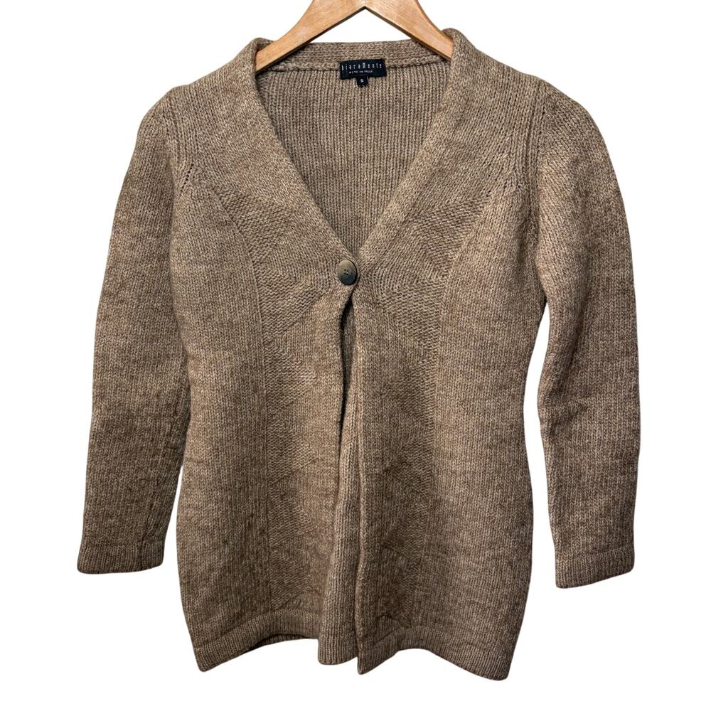 ChiaraMente Sweater Wool Acrylic Alpaca 1 Button Oatmeal Granola Chunky Knit S